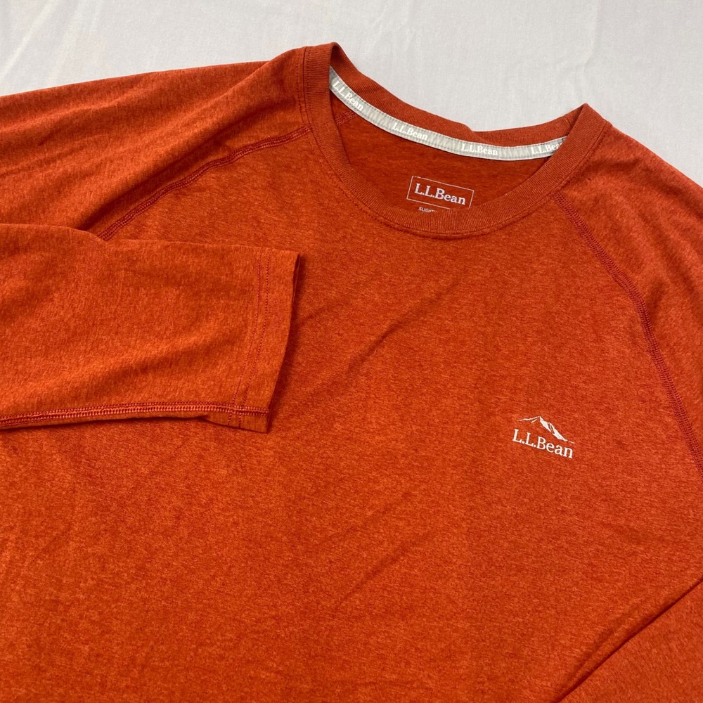 L.L.Bean Mens Large Orange Long Sleeve Performance Active T-Shirt Stretch‎ Shirt